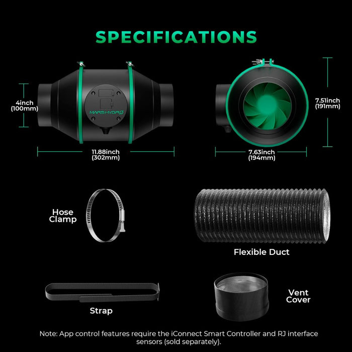 Mars Hydro 4-Inch iFresh Inline Duct Fan Kit - LED Grow Lights Depot