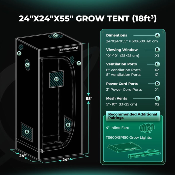 Mars Hydro TS 600 + 2'x2' Complete Indoor Grow Tent Kit  - LED Grow Lights Depot