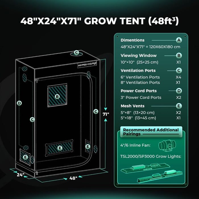 Mars Hydro TSL 2000 + 2'x4' Complete Grow Kit  - LED Grow Lights Depot