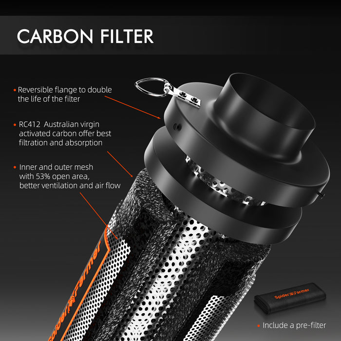 Spider Farmer 4-Inch Inline Fan Kit | 205 CFM | GGS Controller, Carbon Filter and Ducting Combo - LED Grow Lights Depot