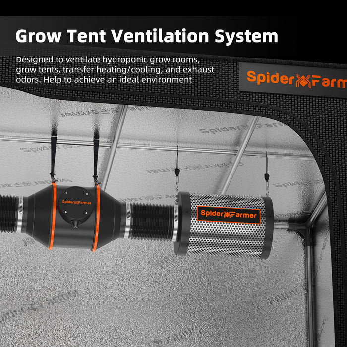 Spider Farmer 4-Inch Inline Fan Kit | 205 CFM | GGS Controller, Carbon Filter and Ducting Combo - LED Grow Lights Depot