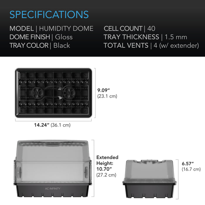 AC Infinity Humidity Dome | Large Clear Dome w/Height Extension | 5x8 Tray - LED Grow Lights Depot