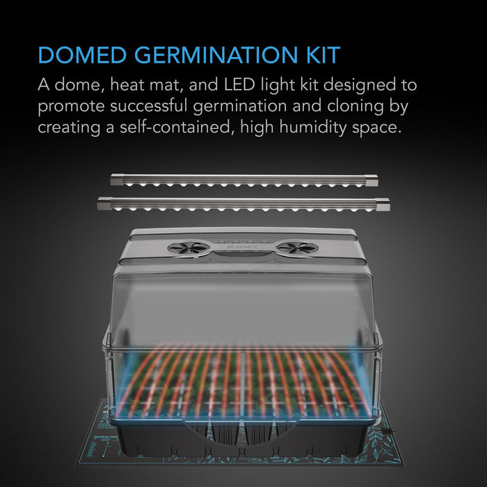 AC Infinity Heavy-Duty Humidity Dome w/ Extended Height Kit | Germination Kit w/ Seedling Heat Mat and LED Grow Light Bars | 5x8 Cell Tray - LED Grow Lights Depot