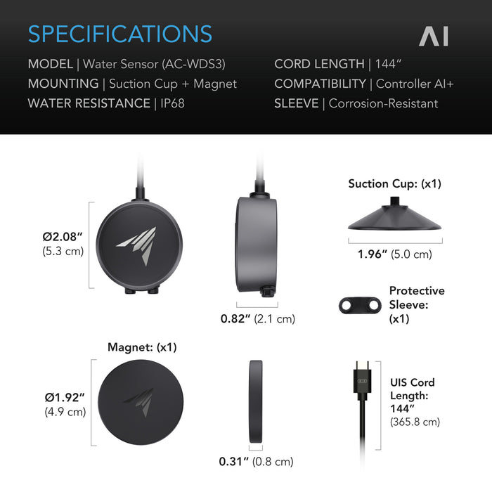 AC Infinity Water Sensor Exclusively for Controller AI+ | Liquid Presence Detection, IP68-Water Resistant | PRE-ORDER: Expected to ship May 2 - LED Grow Lights Depot