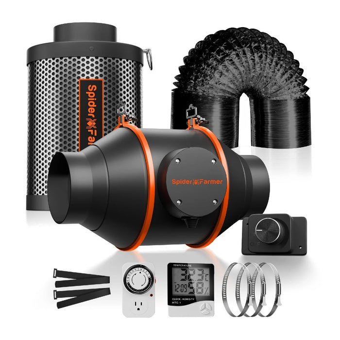 Spider Farmer 4-Inch 205 CFM Inline Fan with Speed Controller, Carbon Filter & Ducting Combo  - LED Grow Lights Depot