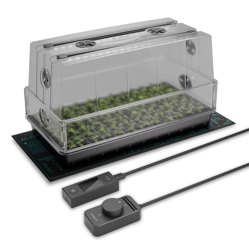 AC Infinity Heavy-Duty Large Humidity Dome w/ Height Extension | Germination Kit w/ Seedling Heat Mat and LED Grow Light Bars | 6x12 Tray - LED Grow Lights Depot