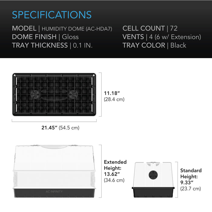 AC Infinity Heavy-Duty Humidity Dome Kit w/ Height Extension | Large Clear Dome | 6x12 Tray - LED Grow Lights Depot